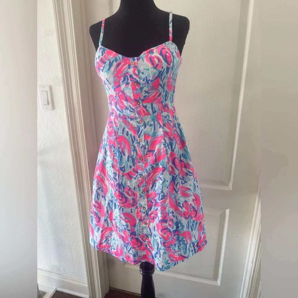 LILLY PULITZER EASTON DRESS COSMIC CORAL "CRACKED UP" Size 00 - Picture 1 of 16
